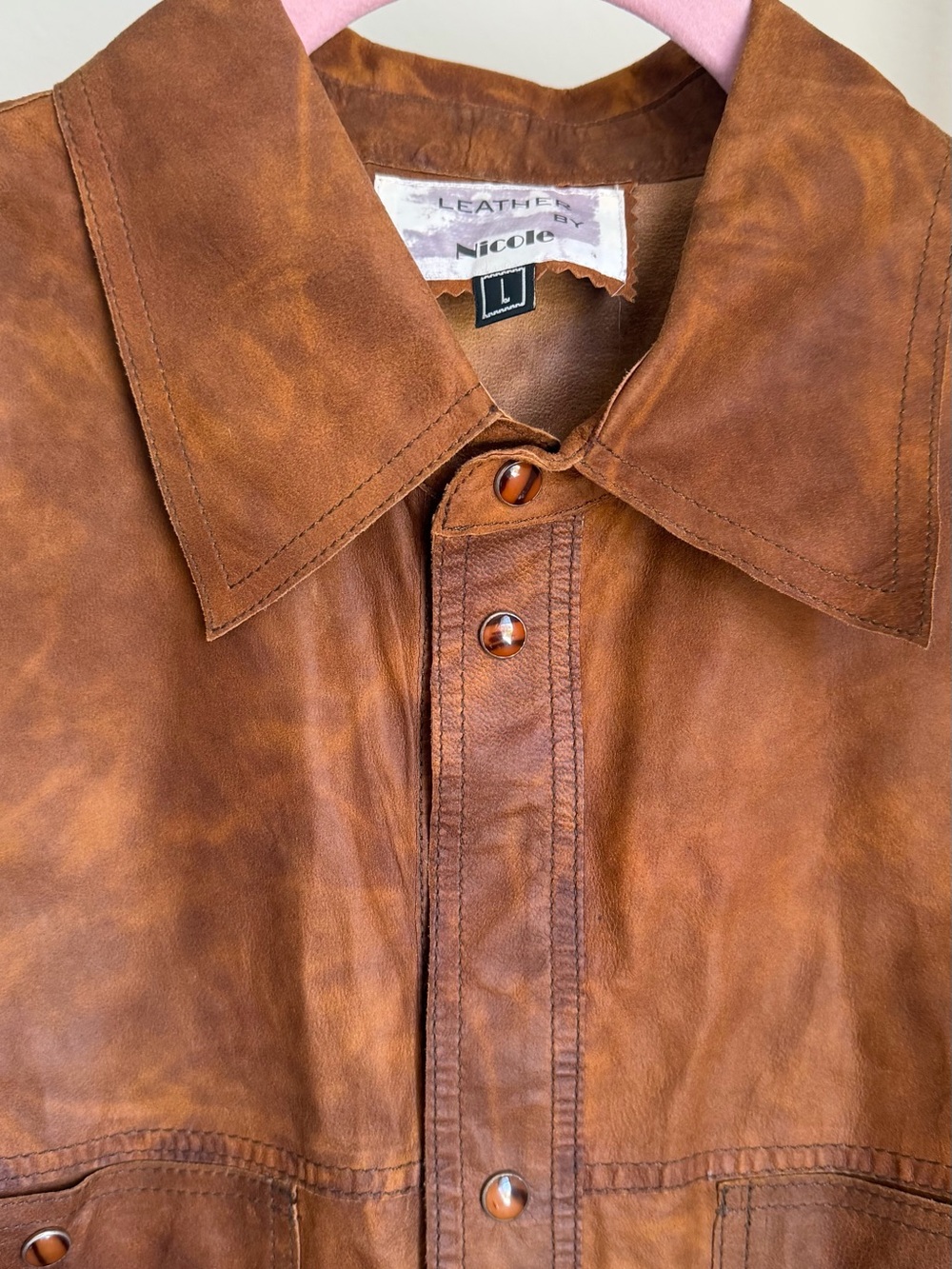 Vintage Leather by Nicole Men’s Brown Genuine Leather Shirt Jacket Size L - Picture 5 of 6